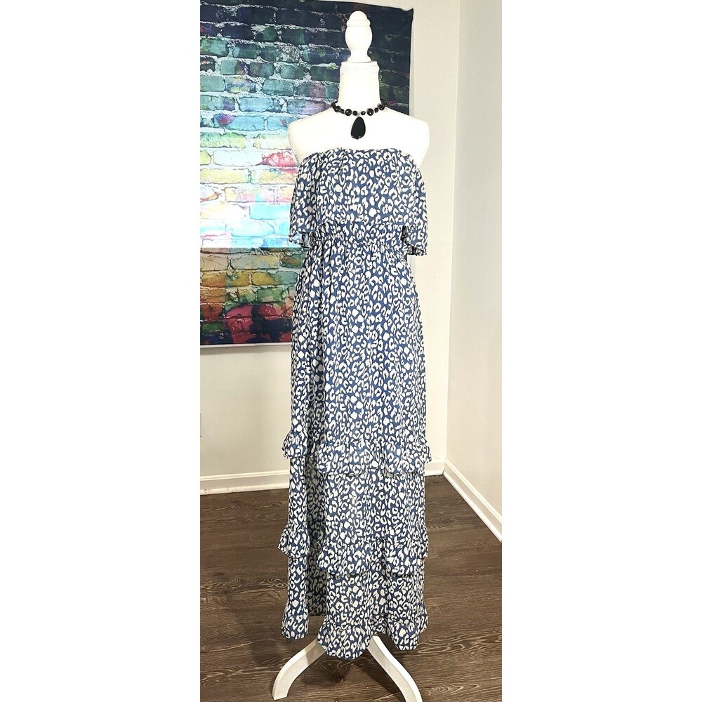 Zattcas Smocked Cottagecore Chiffon Floral Off Shoulder Ruffle Tiered Maxi Dress